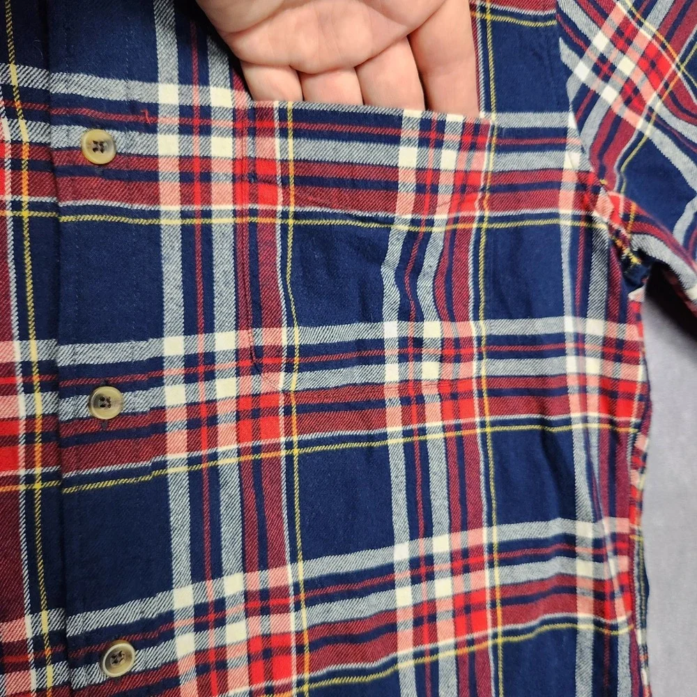 J Crew Slim Flannel Shirt Mens Medium Blue Red Yellow Plaid Long Sleeve BU180‎